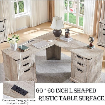 Bureau de direction en L de style ferme, bureau d'angle en bois, bureau d'ordinateur