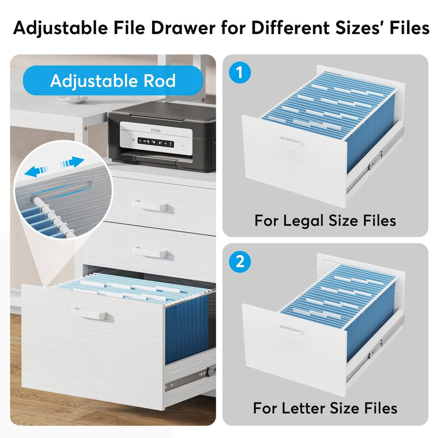Bureau d'ordinateur 63 avec support d'écran, bureaux ergonomiques pour la maison avec tiroirs et classeur