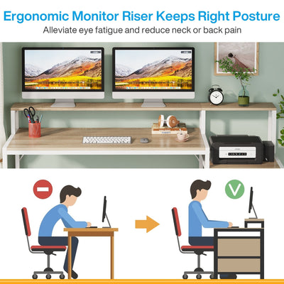 Bureau d'ordinateur 63 avec support d'écran, bureaux ergonomiques pour la maison avec tiroirs et classeur