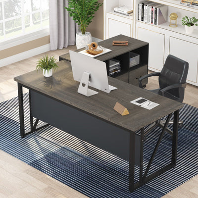 Bureau d'ordinateur en L de 63 pouces avec classeur latéral de 47 pouces, ensemble de bureau exécutif pour la maison