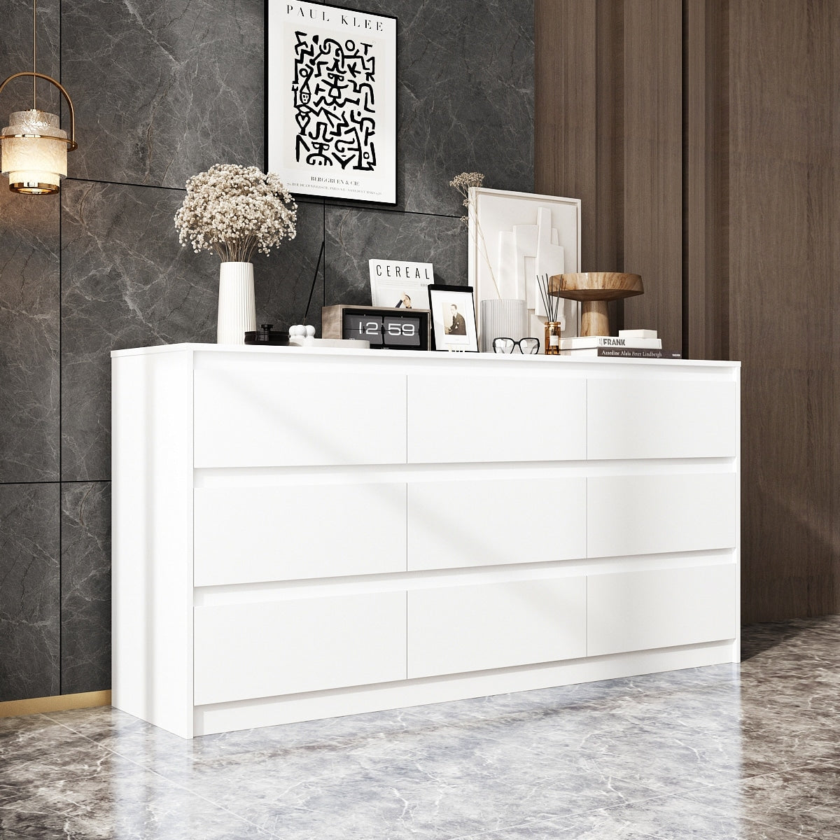 Commode d'appoint à 9 tiroirs 63W pour salon, chambre à coucher