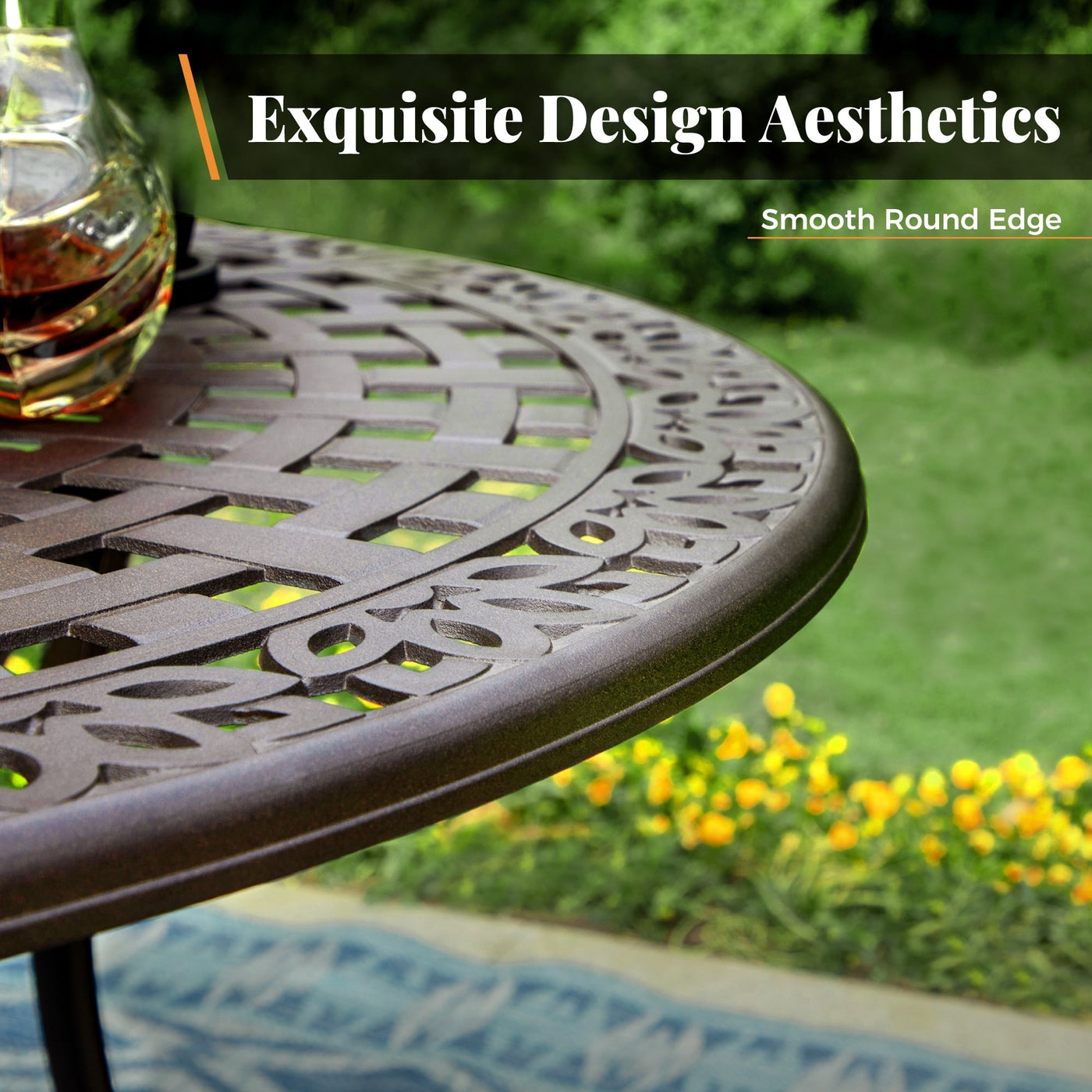 Ensemble de salle à manger/salle à manger de patio en aluminium moulé MAISON ARTS avec table à manger ronde et 6 chaises de patio en aluminium moulé