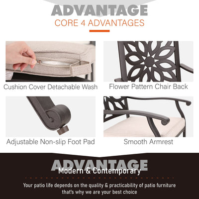 Ensemble de salle à manger/salle à manger de patio en aluminium moulé MAISON ARTS avec table à manger ronde et 6 chaises de patio en aluminium moulé