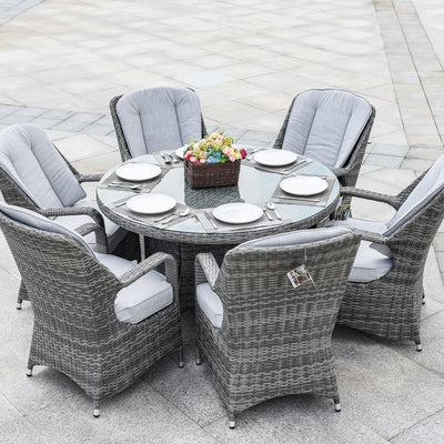 Ensemble de salle à manger rond en rotin et osier pour patio extérieur 7 pièces avec coussins par Moda Furnishings