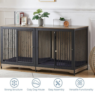Meuble pour cage à chien de 70,86 pouces, meuble TV pour grandes races avec coussin et chambres doubles (sans coussin)