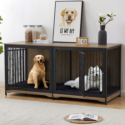 Meuble pour cage à chien de 70,86 pouces, meuble TV pour grandes races avec coussin et chambres doubles (sans coussin)