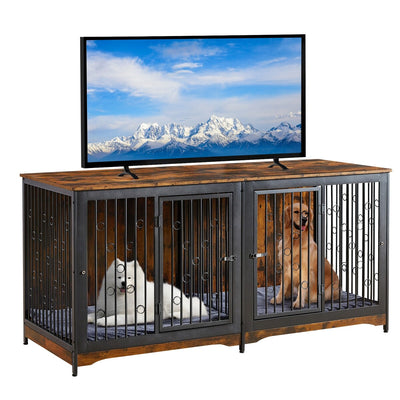 Meuble pour cage à chien de 70,86 pouces, meuble TV pour grandes races avec coussin et chambres doubles (sans coussin)