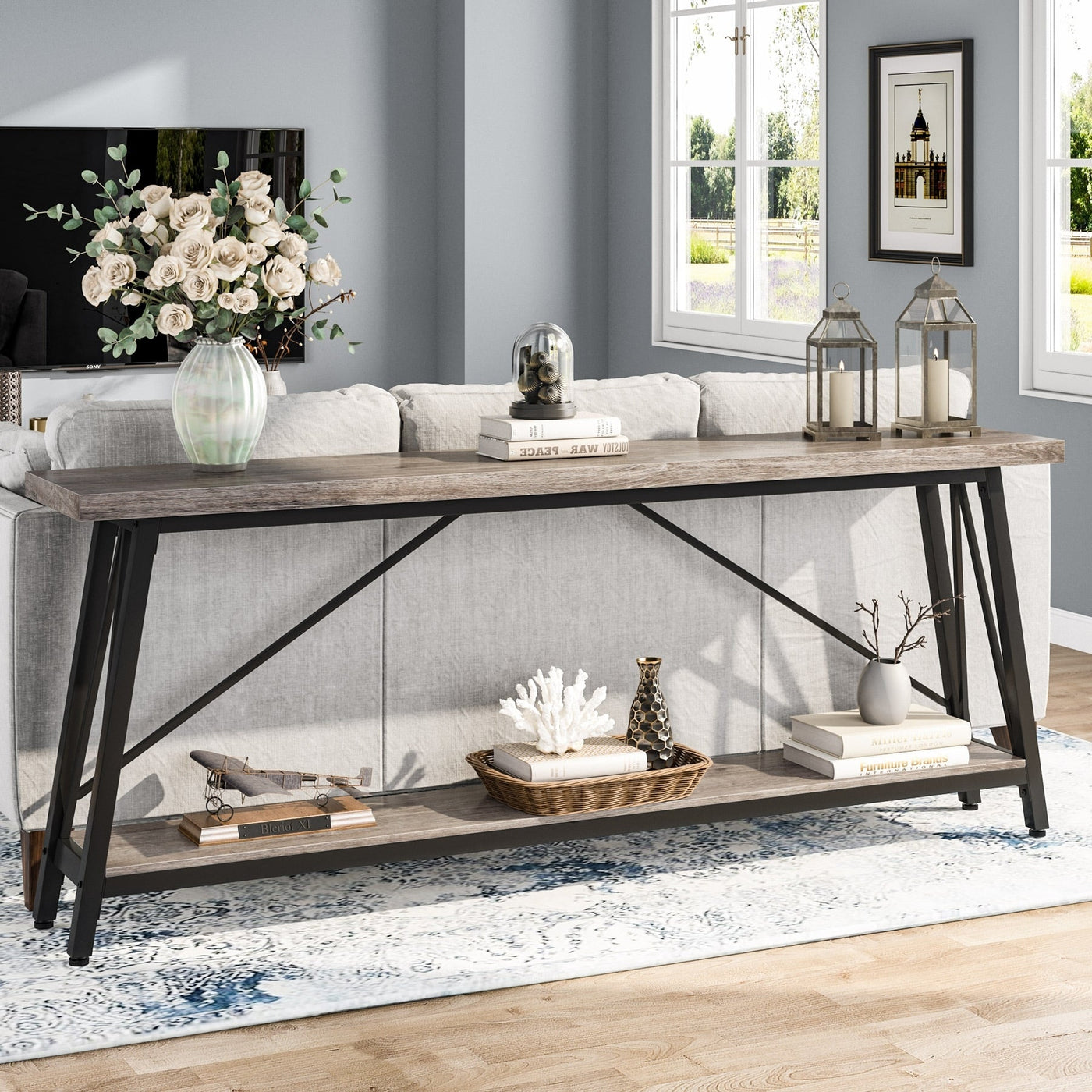 Table console d'entrée extra-longue de 70,9 pouces, style industriel