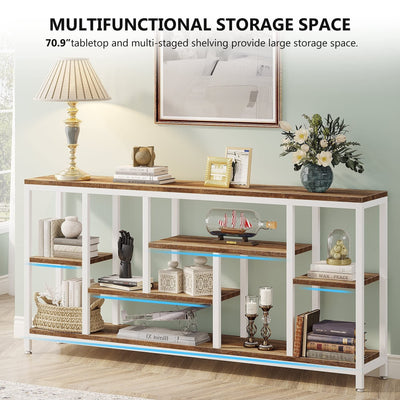 Console de canapé de 70,9 pouces avec rangement, table d'entrée à 3 niveaux pour couloir