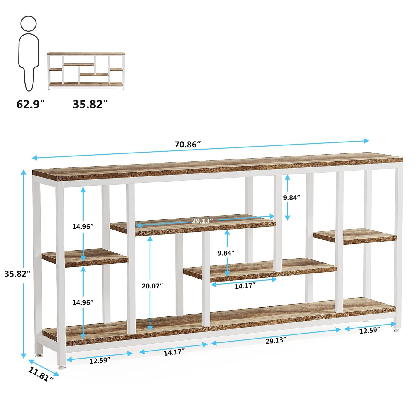 Console de canapé de 70,9 pouces avec rangement, table d'entrée à 3 niveaux pour couloir