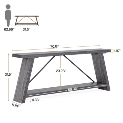 Console de canapé en bois rustique de 70,9 pouces de long avec étagère de rangement