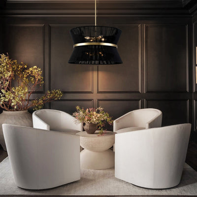 Lustre tambour bohème moderne à 8 lumières, grand format, 61 cm, en tissu tissé à la main, couleur or/noir, pour salle à manger/salon