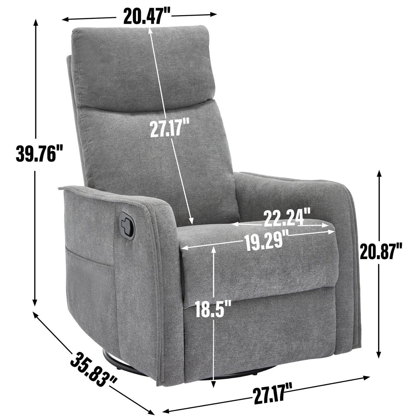 Fauteuil inclinable manuel à 8 points de massage, fauteuil à bascule pivotant en tissu, fauteuil simple avec bascule et chauffage lombaire