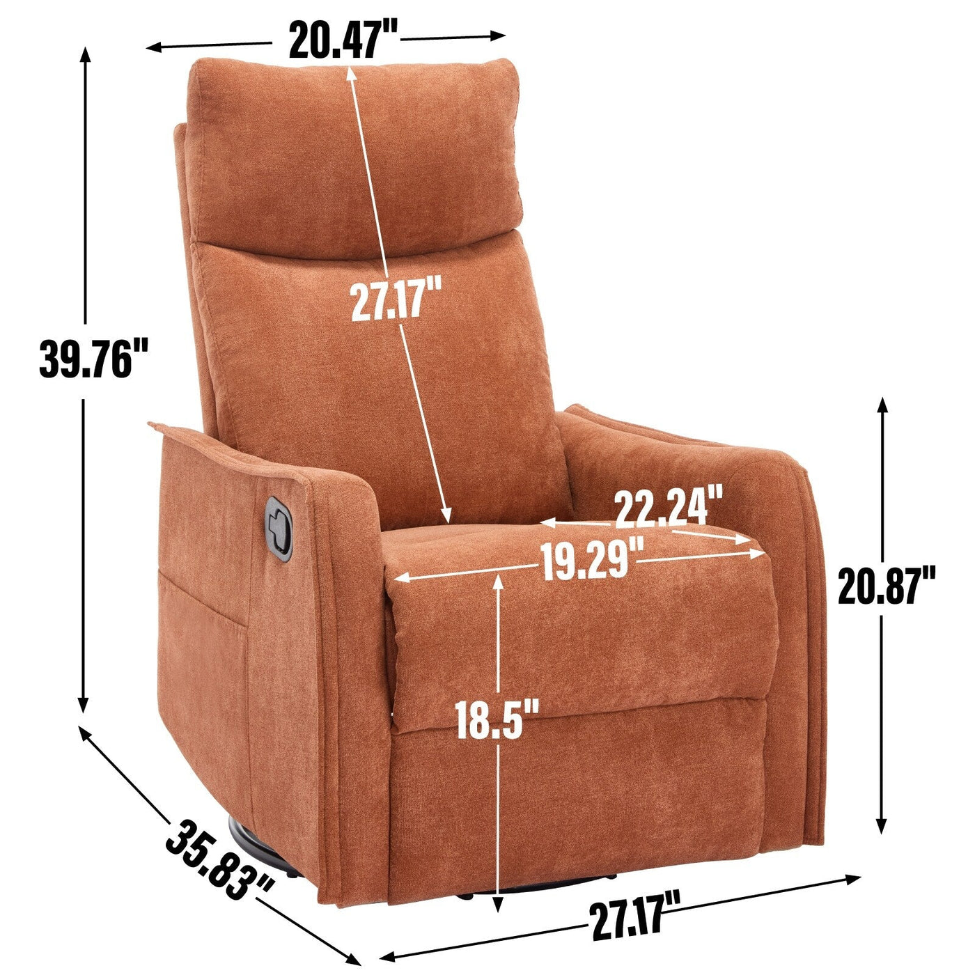 Fauteuil inclinable manuel à 8 points de massage, fauteuil à bascule pivotant en tissu, fauteuil simple avec bascule et chauffage lombaire