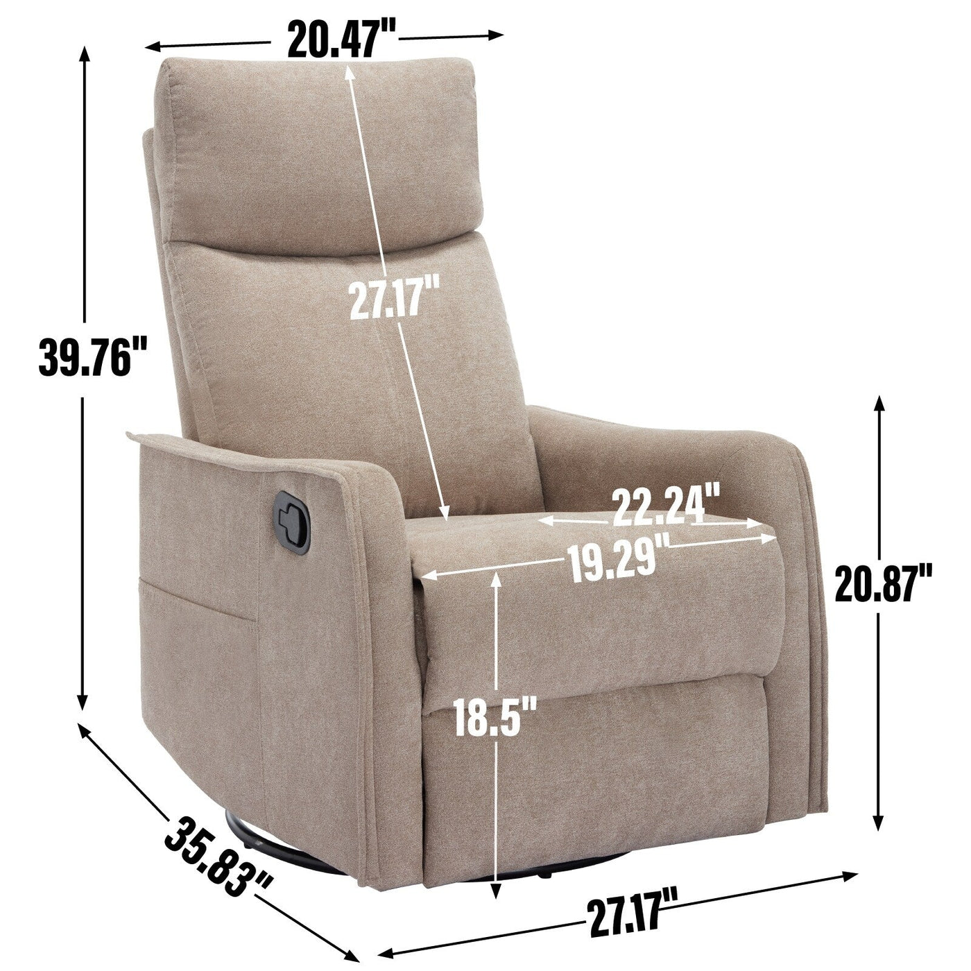 Fauteuil inclinable manuel à 8 points de massage, fauteuil à bascule pivotant en tissu, fauteuil simple avec bascule et chauffage lombaire