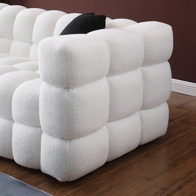 84.3 Luxueux grand canapé Boucle 3 places rembourré Marshmallow avec 2 coussins décoratifs carrés et accoudoir carré