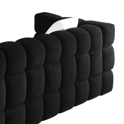 84.3 Luxueux grand canapé Boucle 3 places rembourré Marshmallow avec 2 coussins décoratifs carrés et accoudoir carré