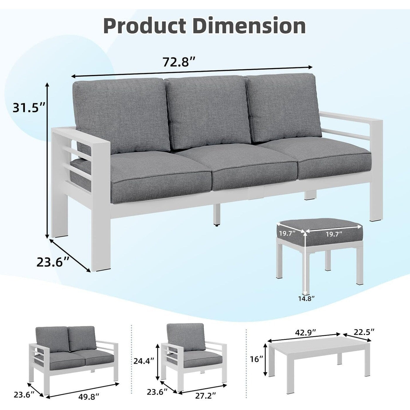 Ensemble de meubles de patio en aluminium AECOJOY 7 pièces Ensemble de conversation d'extérieur