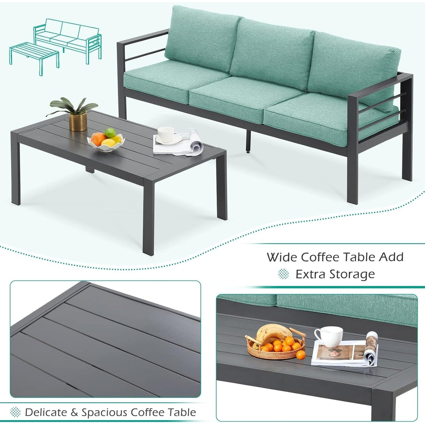 Ensemble de meubles de patio en aluminium AECOJOY 7 pièces Ensemble de conversation d'extérieur