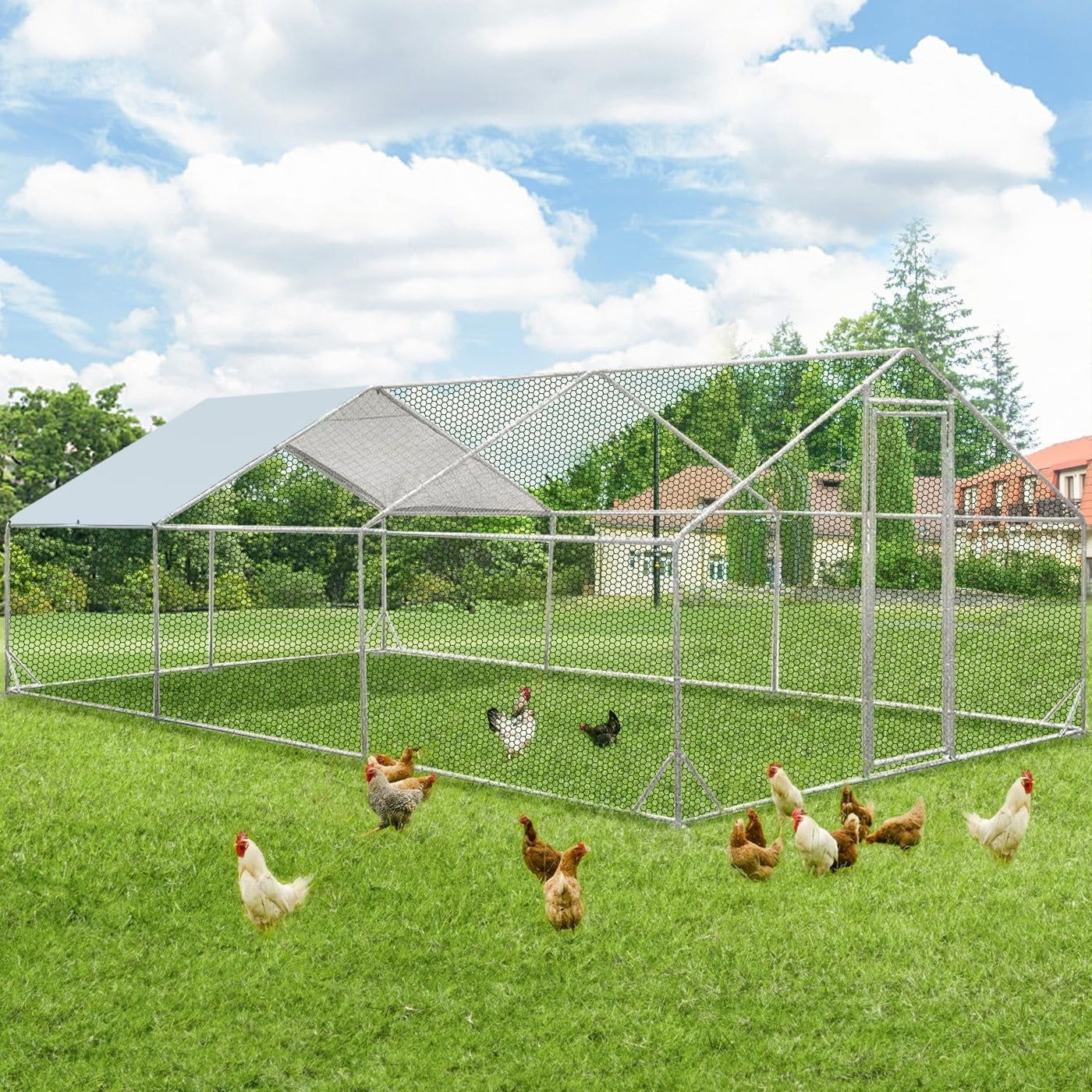 AECOJOY Grand poulailler en métal avec cage à poulets en métal