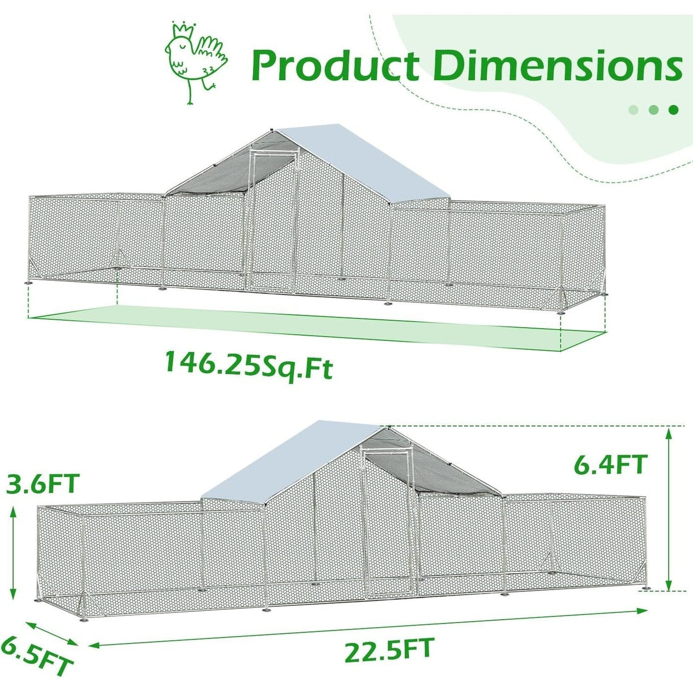AECOJOY Grand poulailler en métal avec cage à poulets en métal