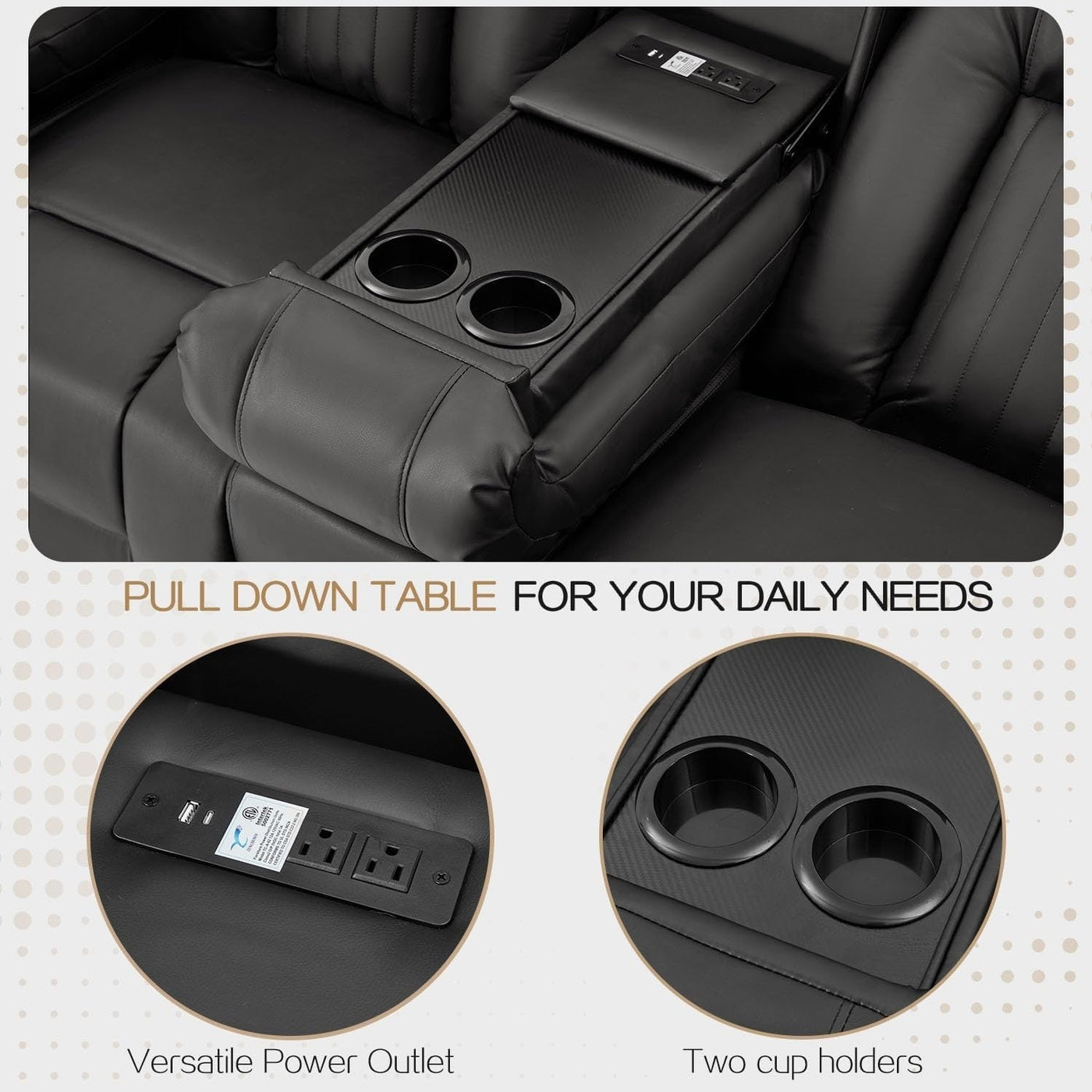 Canapé inclinable manuel AECOJOY pour camping-car, siège de cinéma maison en polyuréthane avec console