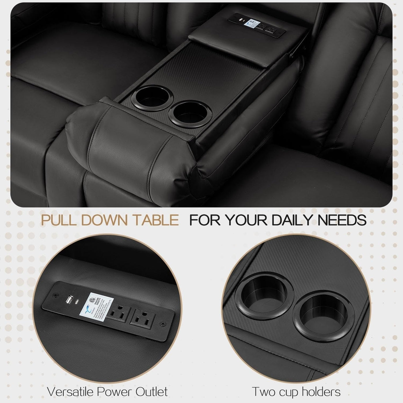 Canapé inclinable manuel AECOJOY pour camping-car, siège de cinéma maison en polyuréthane avec console