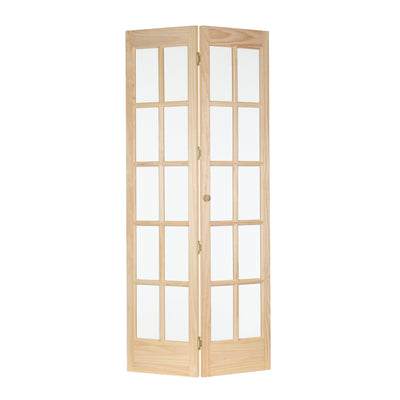 Porte pliante traditionnelle en pin brut AWC de 36 pouces avec verre divisé