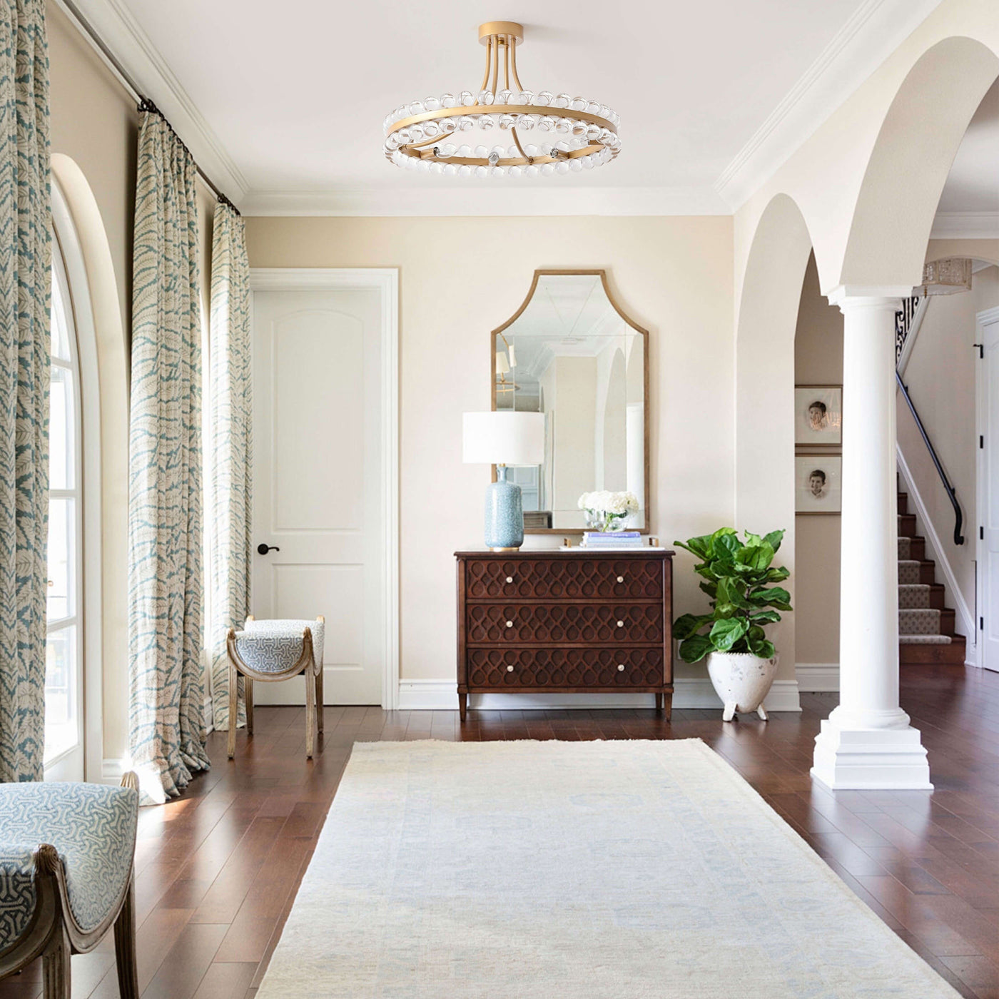 Plafonnier semi-encastré en cristal Elvira à 8 lumières, forme de roue de chariot