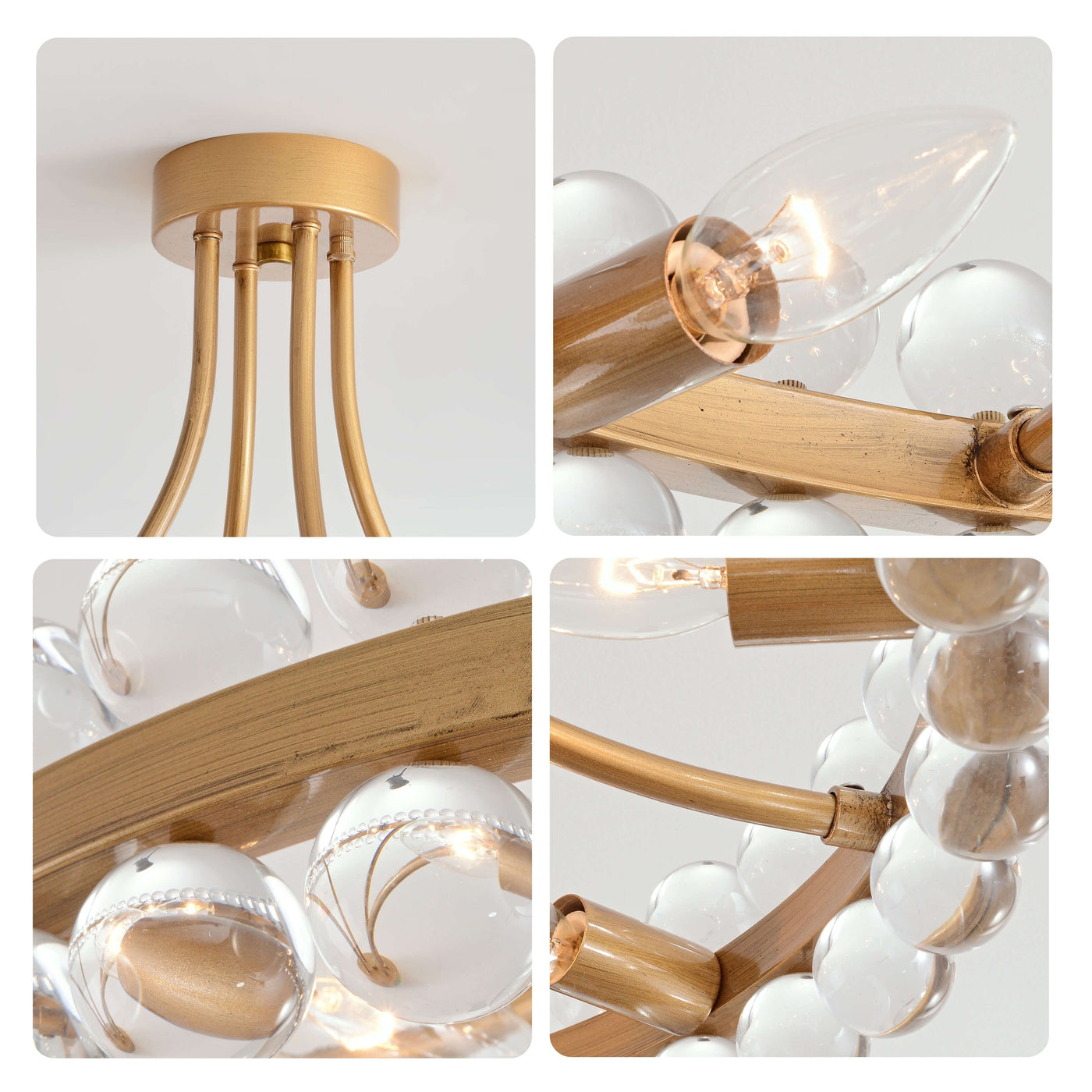 Plafonnier semi-encastré en cristal Elvira à 8 lumières, forme de roue de chariot