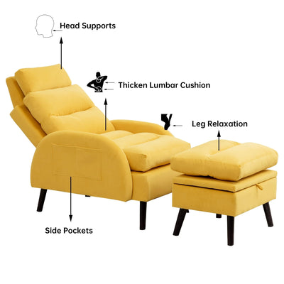 Fauteuil d'appoint HOMYKA avec dossier réglable et pouf de rangement