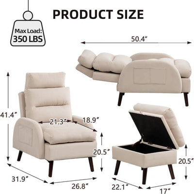 Fauteuil d'appoint HOMYKA avec dossier réglable et pouf de rangement
