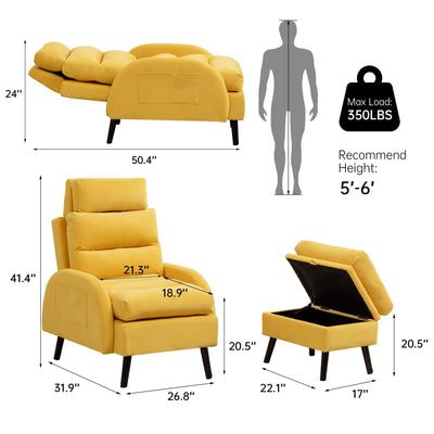 Fauteuil d'appoint HOMYKA avec dossier réglable et pouf de rangement
