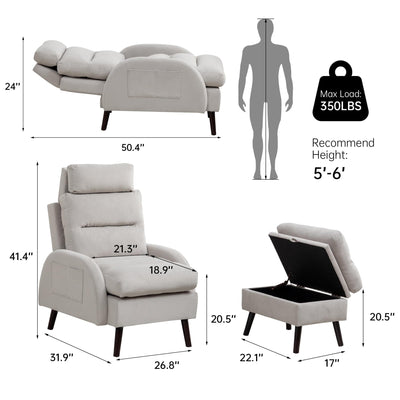 Fauteuil d'appoint HOMYKA avec dossier réglable et pouf de rangement