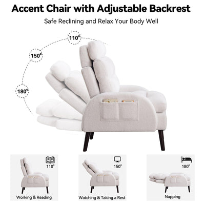 Fauteuil d'appoint HOMYKA avec dossier réglable et pouf de rangement