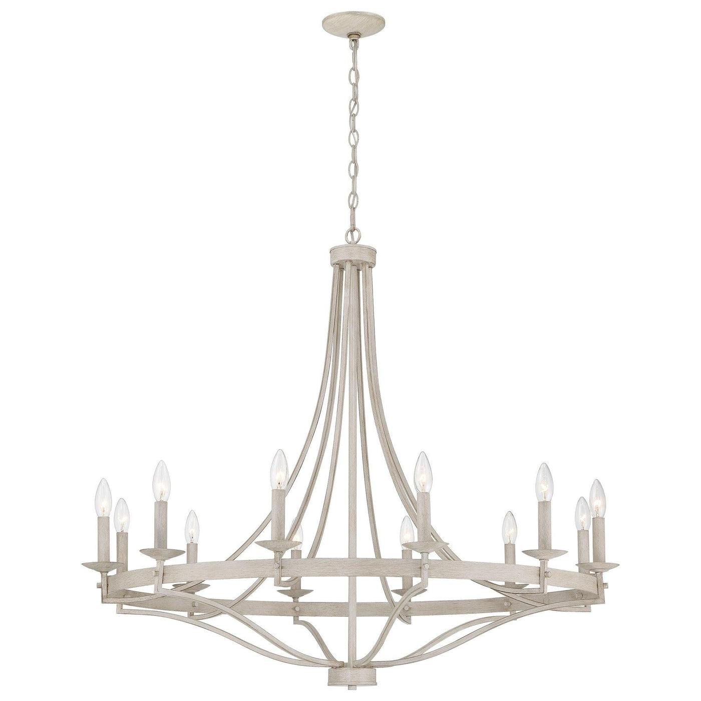 Lustre Empire à 12 lumières de style ferme moderne Fidenza avec roue de chariot et UL - D40'' * H135''