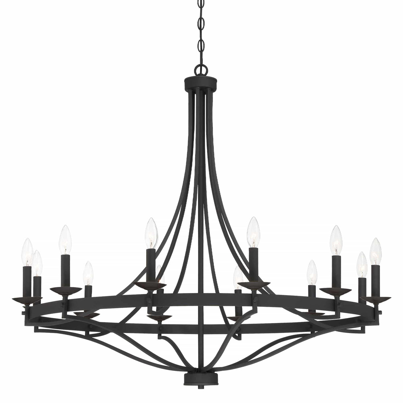 Lustre Empire à 12 lumières de style ferme moderne Fidenza avec roue de chariot et UL - D40'' * H135''