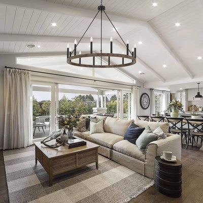 Lustre Acroma Farmhouse à 12 lumières, 40 po, en forme de roue de chariot, certifié UL - 40 po P x 138 po H