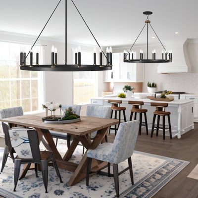 Lustre Acroma Farmhouse à 12 lumières, 40 po, en forme de roue de chariot, certifié UL - 40 po P x 138 po H