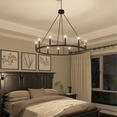 Lustre Acroma Farmhouse à 12 lumières, 40 po, en forme de roue de chariot, certifié UL - 40 po P x 138 po H