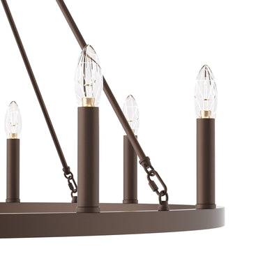 Lustre Acroma Farmhouse à 12 lumières, 40 po, en forme de roue de chariot, certifié UL - 40 po P x 138 po H