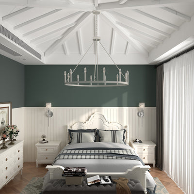 Lustre Acroma Farmhouse à 12 lumières, 40 po, en forme de roue de chariot, certifié UL - 40 po P x 138 po H