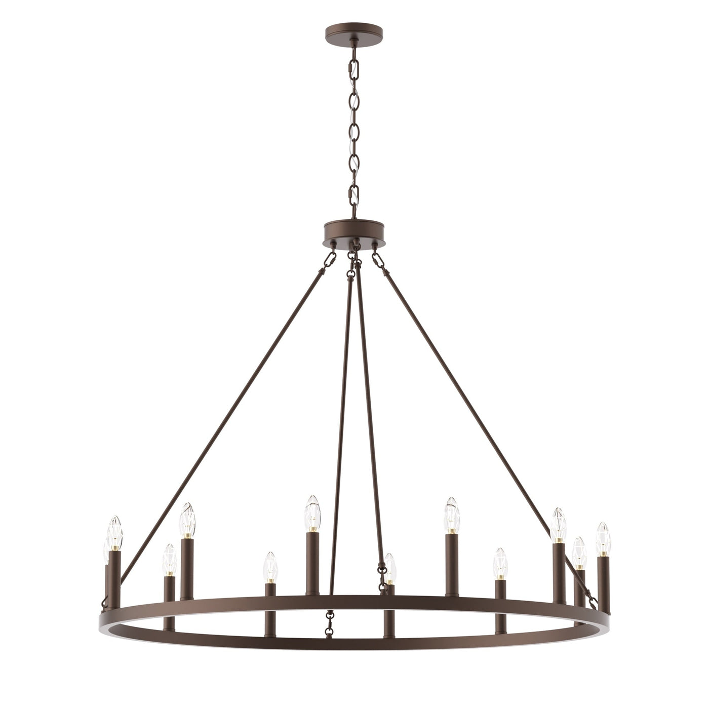 Lustre Acroma Farmhouse à 12 lumières, 40 po, en forme de roue de chariot, certifié UL - 40 po P x 138 po H