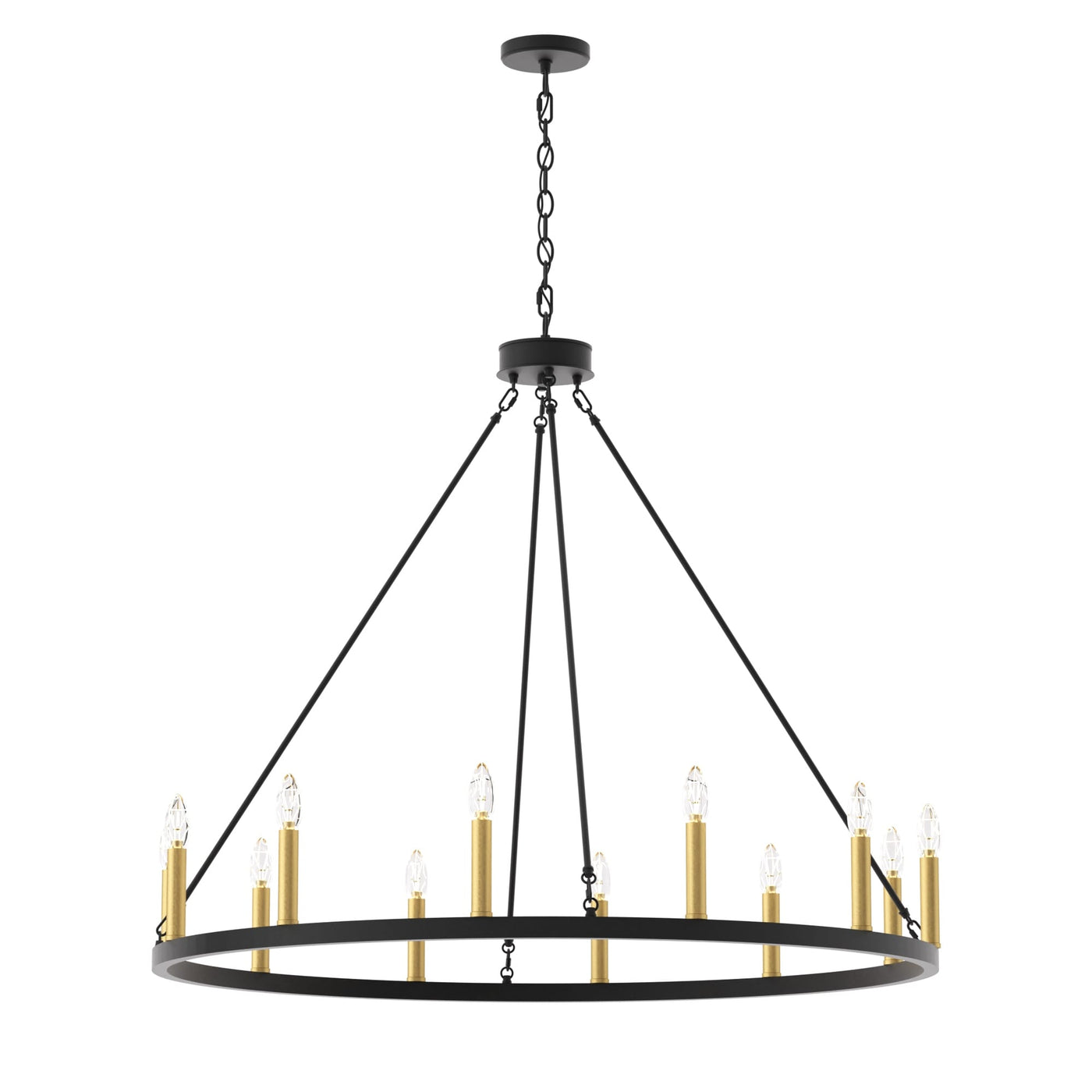 Lustre Acroma Farmhouse à 12 lumières, 40 po, en forme de roue de chariot, certifié UL - 40 po P x 138 po H