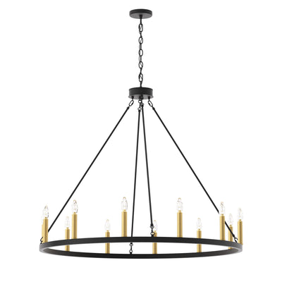 Lustre Acroma Farmhouse à 12 lumières, 40 po, en forme de roue de chariot, certifié UL - 40 po P x 138 po H