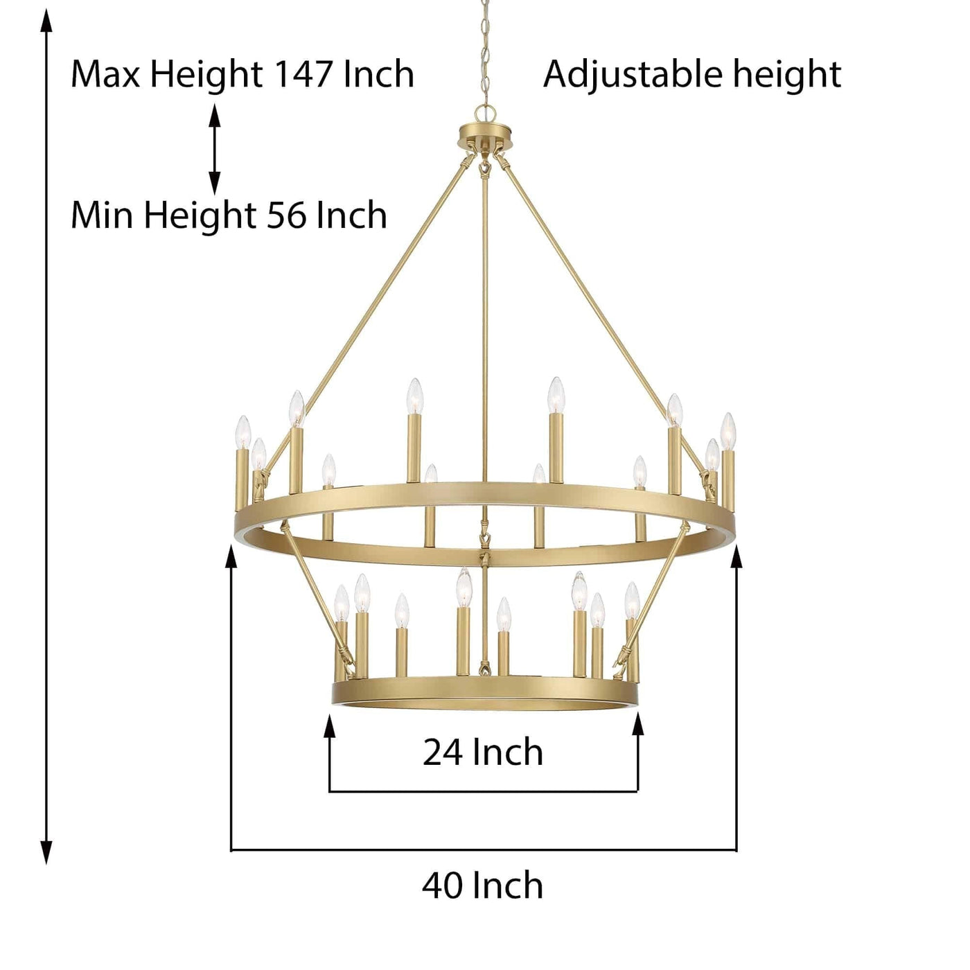 Lustre rond en forme de roue de chariot de style ferme moderne Acroma à 20 lumières de 40 po avec UL