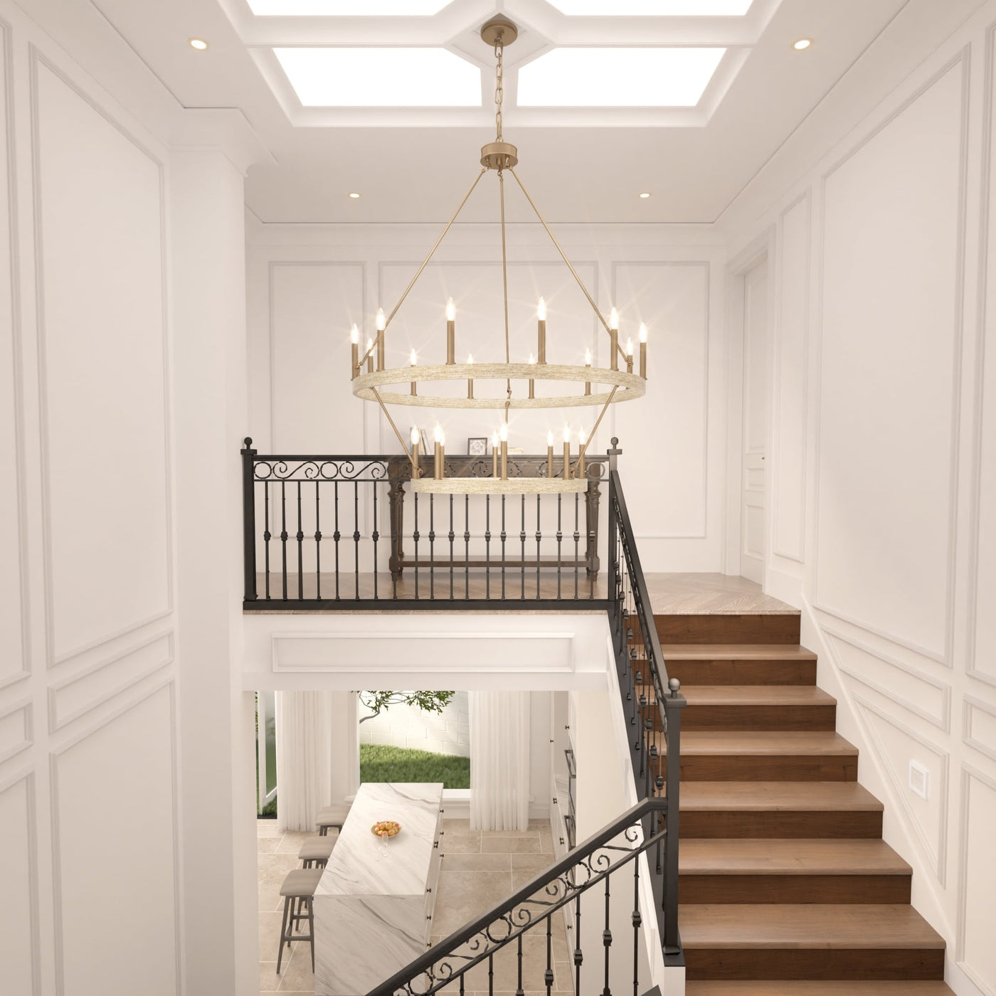 Lustre rond en forme de roue de chariot de style ferme moderne Acroma à 20 lumières de 40 po avec UL