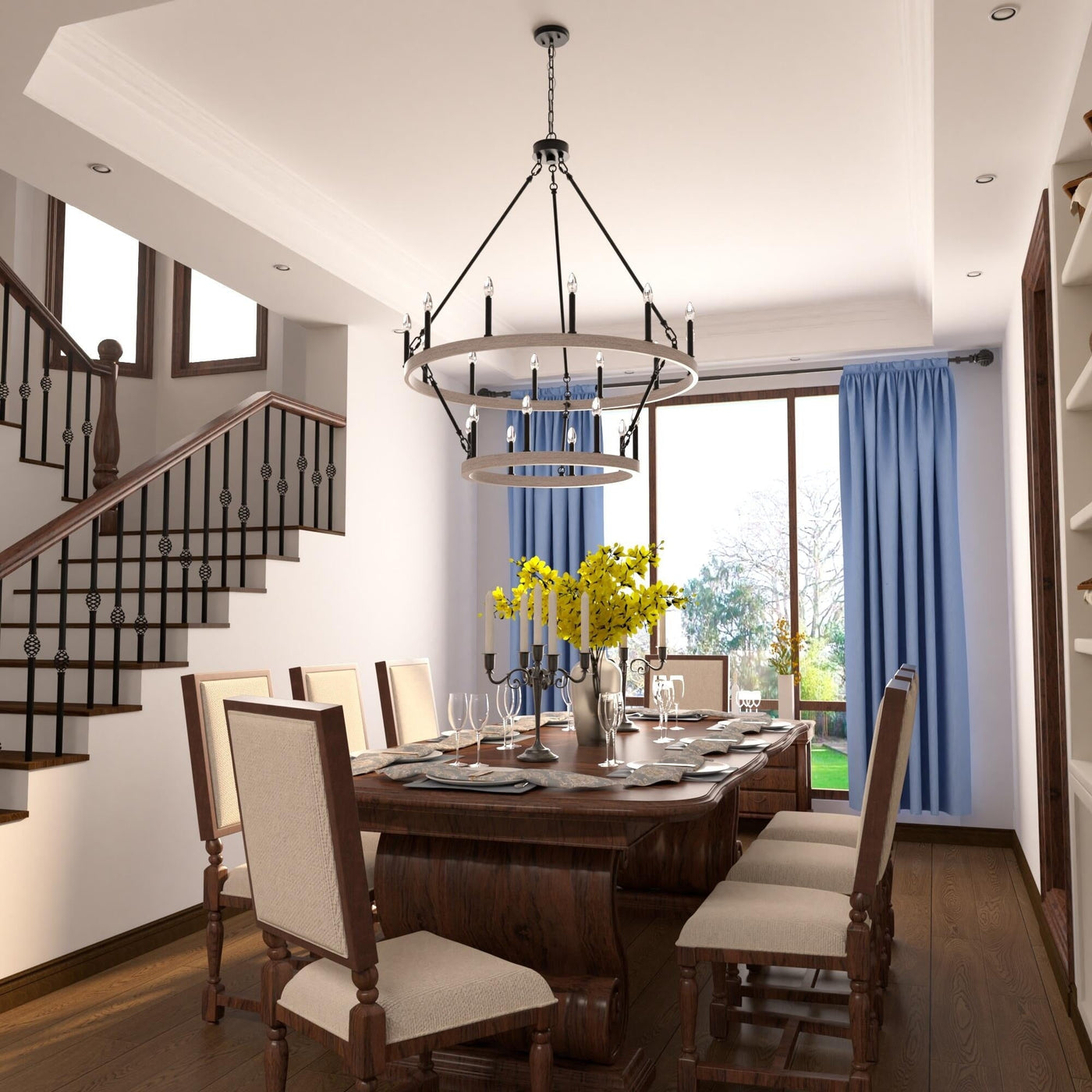 Lustre rond en forme de roue de chariot de style ferme moderne Acroma à 20 lumières de 40 po avec UL