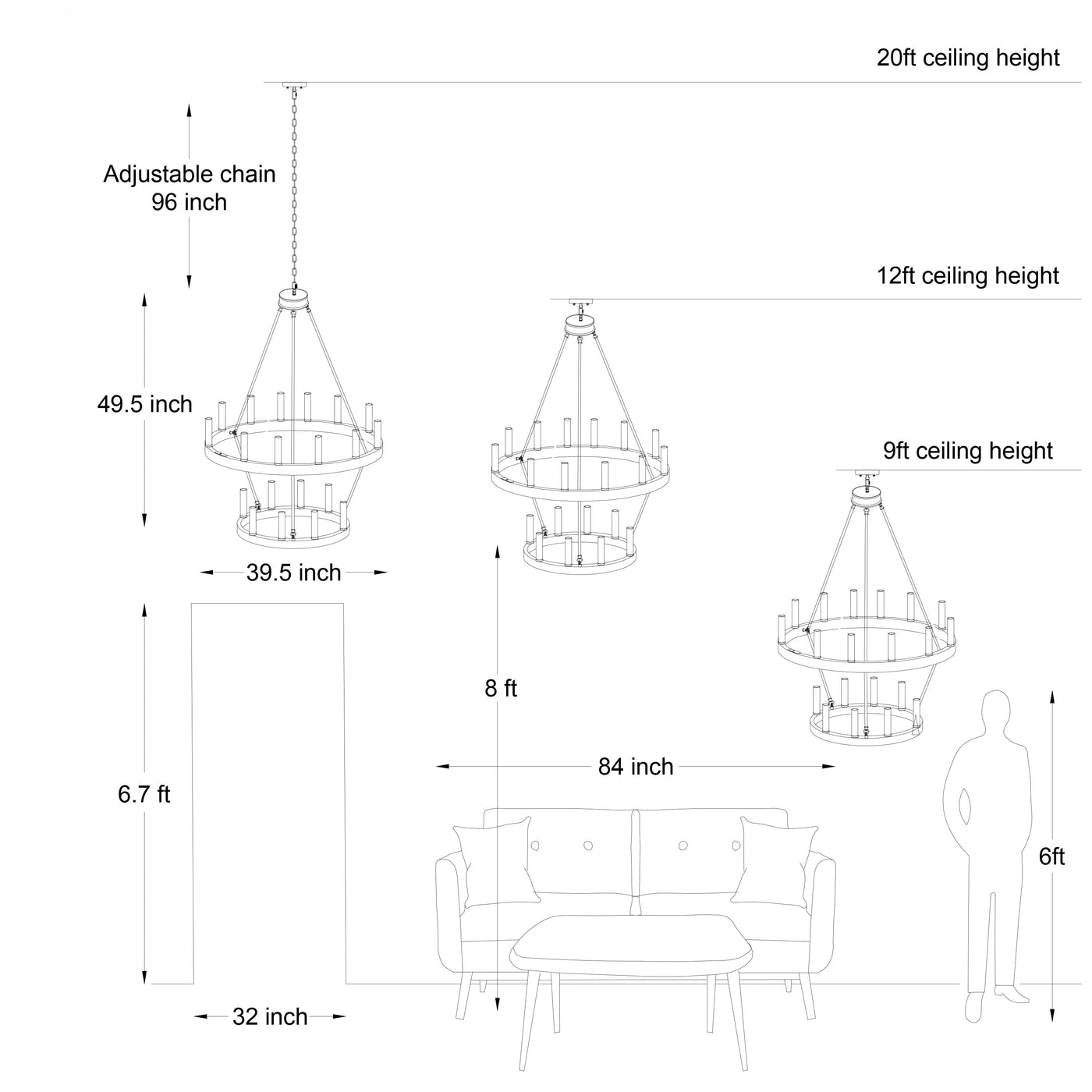 Lustre rond en forme de roue de chariot de style ferme moderne Acroma à 20 lumières de 40 po avec UL
