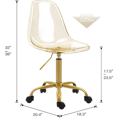 Chaise de bureau pivotante en acrylique à hauteur réglable sans accoudoirs